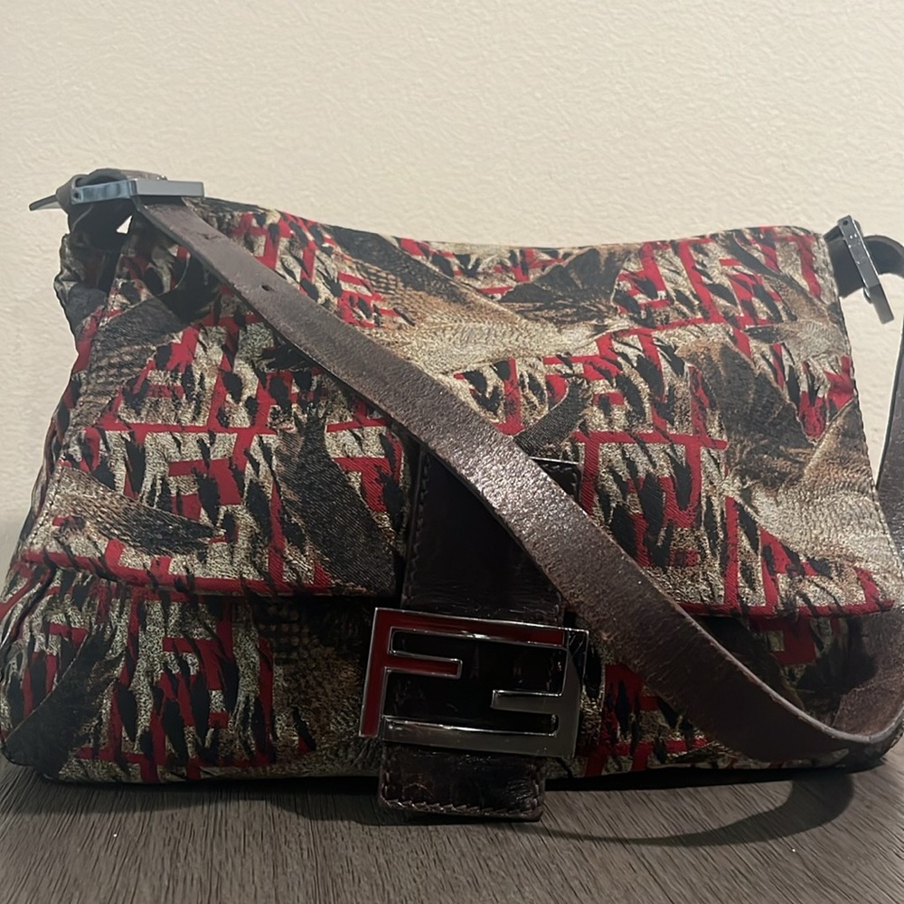 Vintage Fendi Zucca Mamma Baguette Bag Bird Falcon